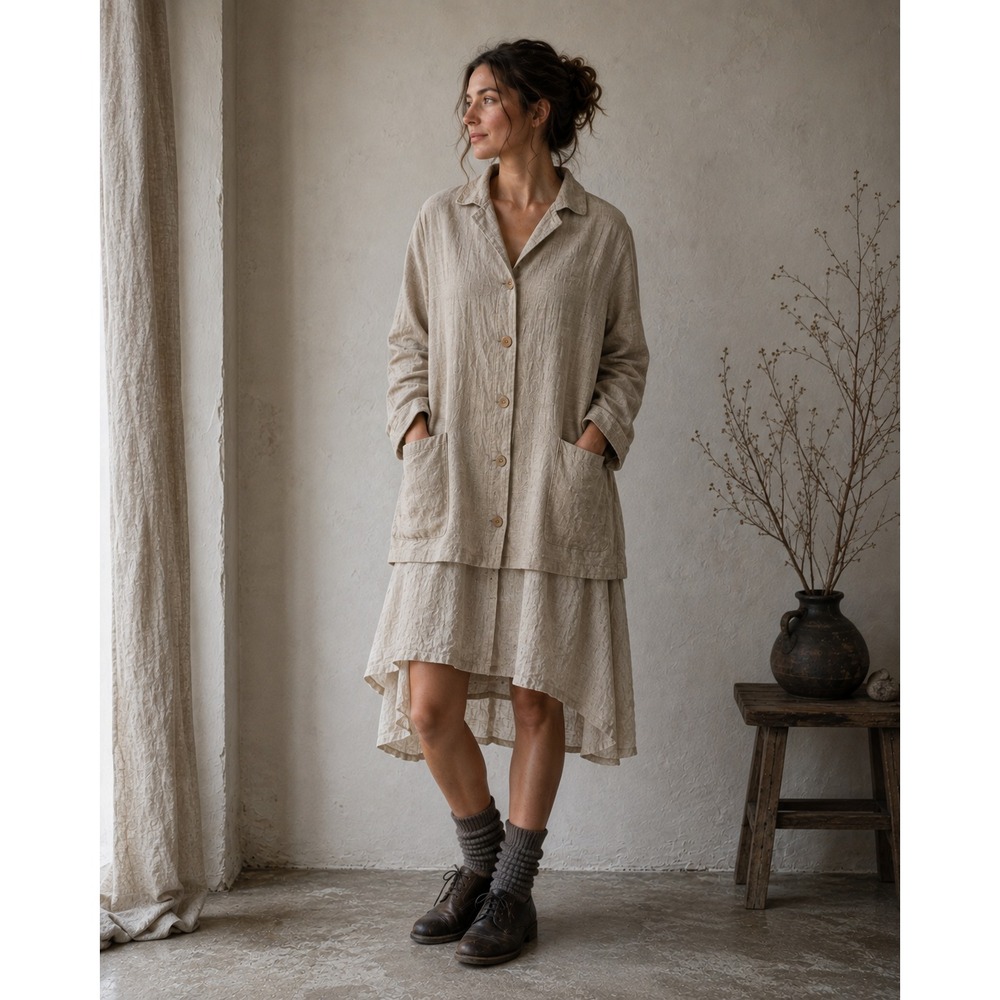 NWOT FLAX 100% Linen Button-front Jacket Sz S Beige Lagenlook Coastal Lighweight